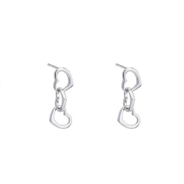 Anting Kait Gantung Desain Hati Warna Silver Gaya Simple Untuk Wanita