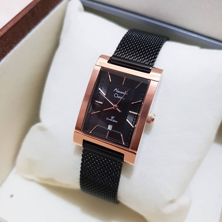 Alexandre Christie AC2863 Original Jam Tangan Wanita Stainless Black Rose Gold