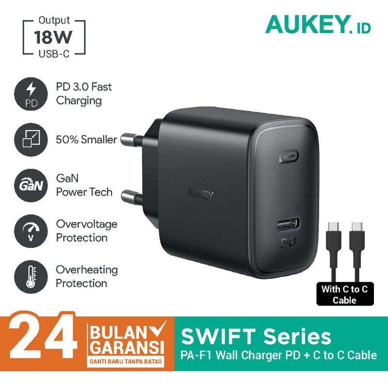 CHARGER AUKEY PA-F1 18w + KABEL C TO C . garansi 2 Tahun