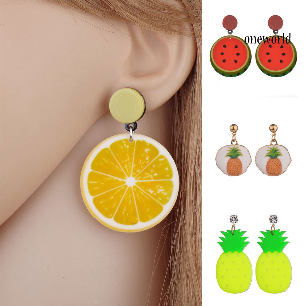 OW@ Korean Style Fruit Earrings Women Tomato Lemon Kiwi Acrylic Date Travel Jewelry