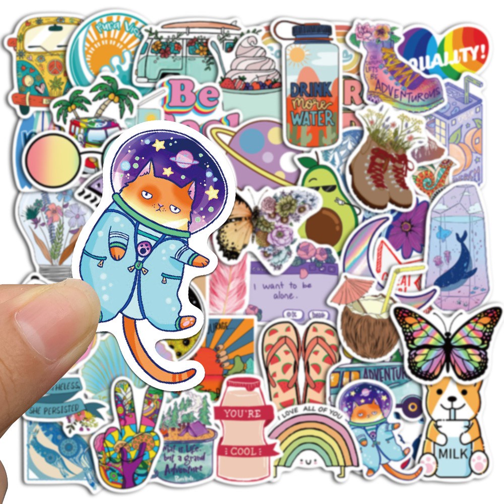 50Pcs Vsco Small Fresh Stickers Cute Cartoon Pattern Mobile Phone Case luggage Graffiti Waterproof Stickers