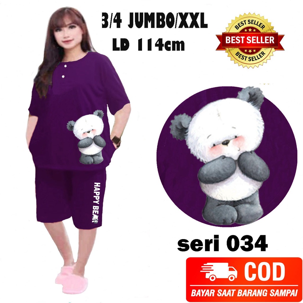 hokyclothing.BAJU TIDUR LD 120CM DAN LD 114CM (BAYAR DITEMPAT) SETELAN 3/4 JUMBO XXXL  DAN XXL  /PIYAMA POLESTER SOFT-3