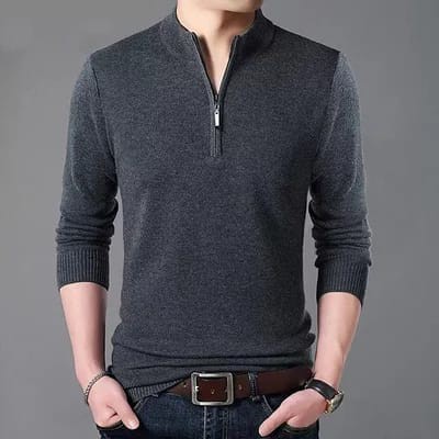 Turtleneck Zipper Abu-abu / Turtleneck Sweater Pria Kekinian dan Casual (C41)
