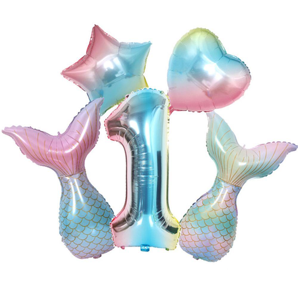 Solighter 5 Pcs Aluminium Foil Tahun Baru Hot Happy New Year Number Perlengkapan Pesta Ulang Tahun Donat Printing Mermaid