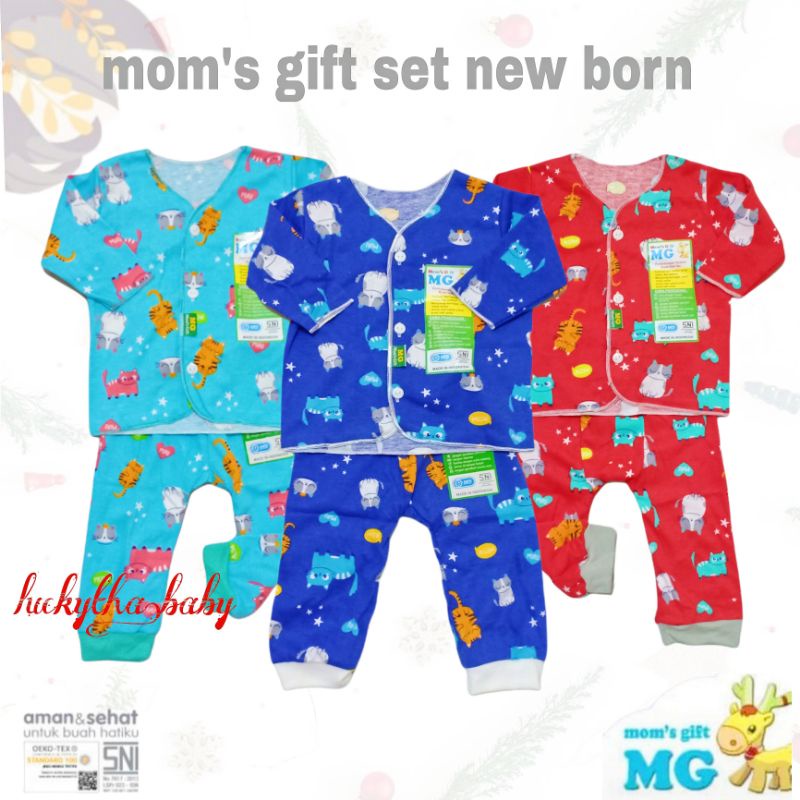 3Pcs Setelan MOM'S GIFT Panjang Buka Kaki  - Setelan Bayi New Born SNI / Set Baju bayi baru lahir