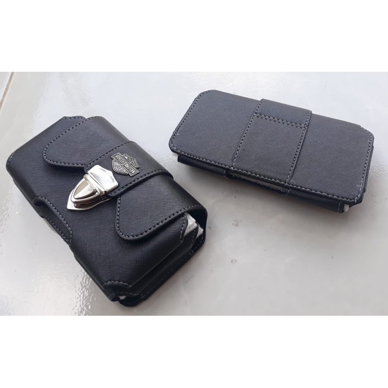 Dompet pinggang hp klip kulit jeruk model berdiri &amp; tidur