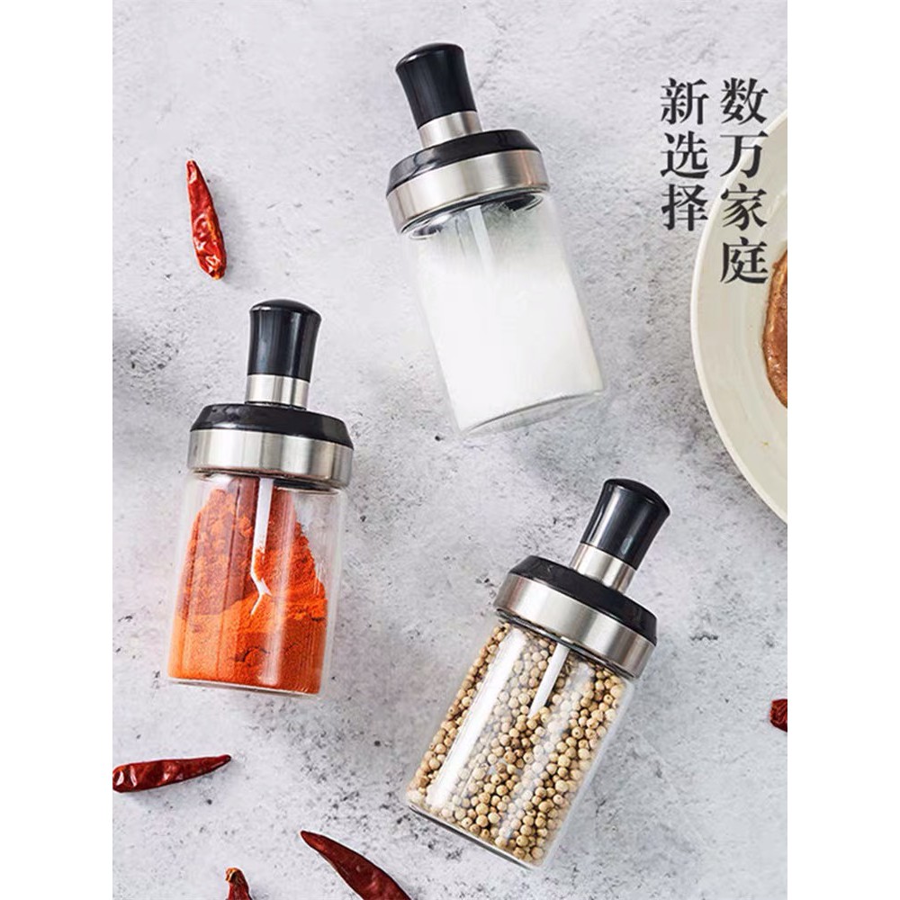 BOTOL BUMBU GARAM MINYAK SAOS TOPLES PENYIMPANAN SENDOK KUAS PENGADUK MADU DAPUR KEDAP UDARA KACA