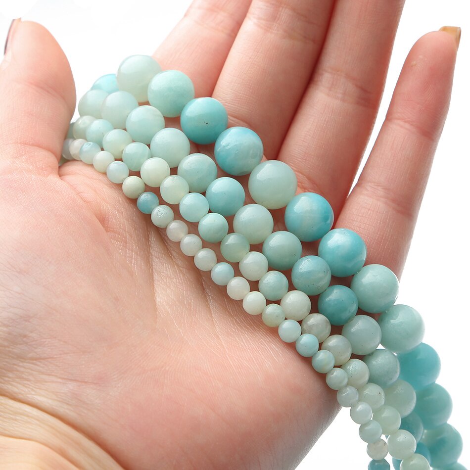 Batu Cyan Angelite Amazonite Natural Blue Stone Bulat Manik-manik untuk Membuat Perhiasan DIY Gelang Kalung 6/8/10Mm