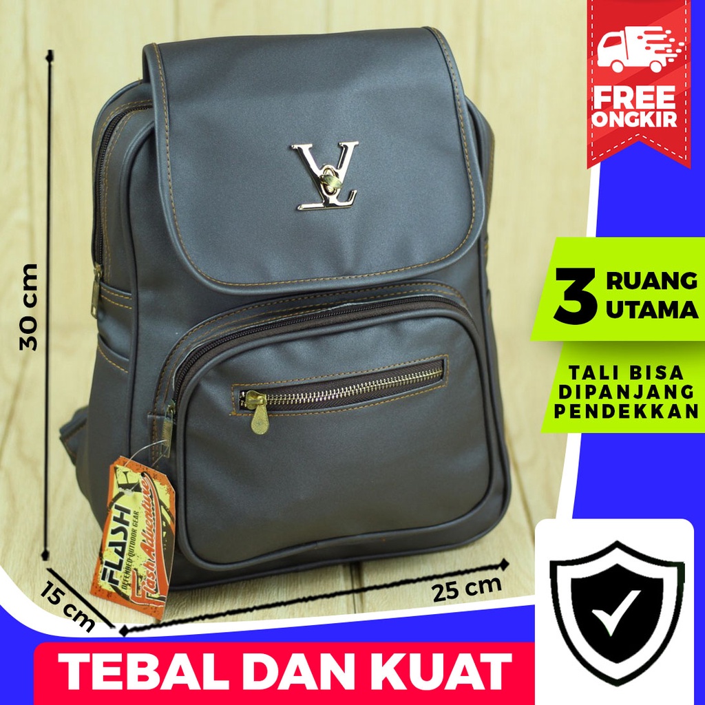 Tas Ransel Hang Out Remaja Cewek LV Abu Back Pack Wanita Stylish Keren