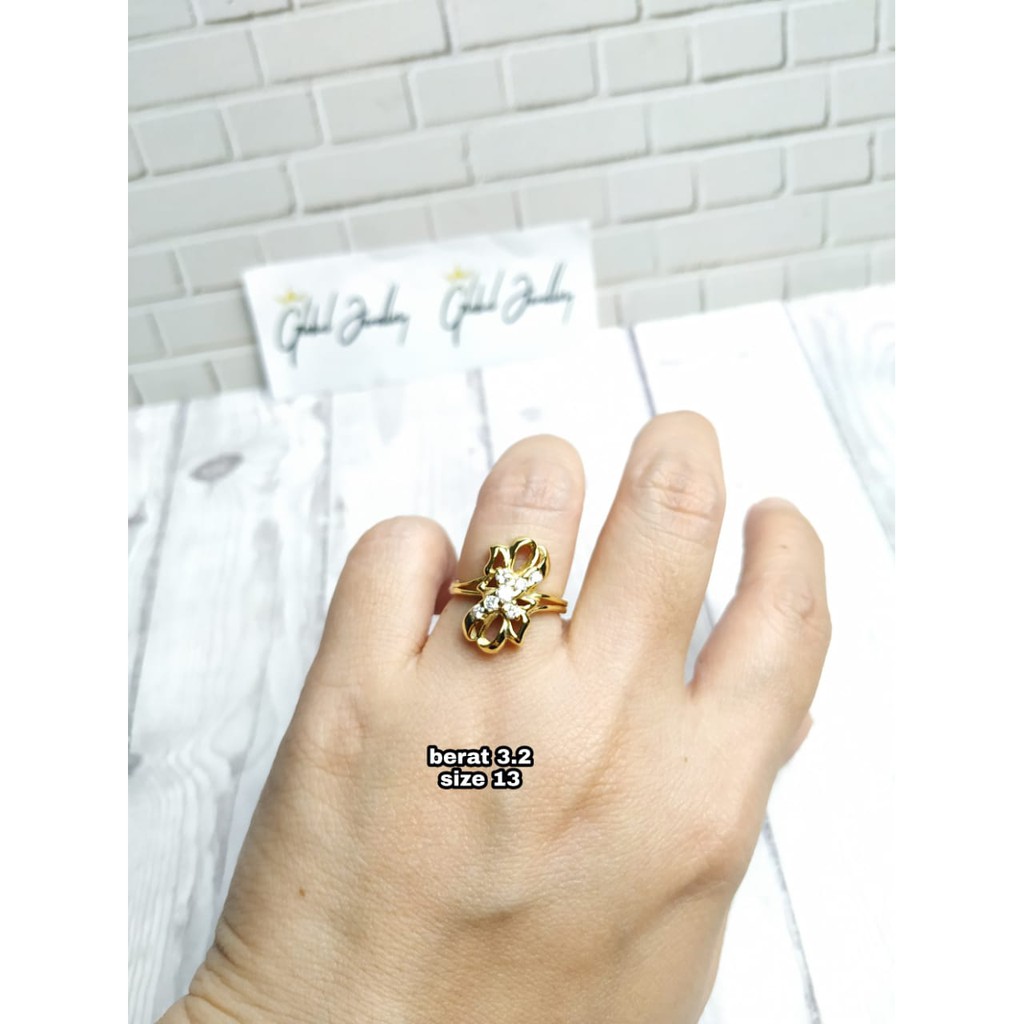 CINCIN BUNGA PITA MATA GOLD PERAK ASLI S925 GLOBAL JEWELLERY CH002
