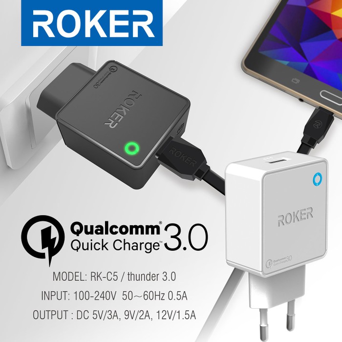 CHARGER - TC ROKER THUNDER QC 3.0 MICRO USB - TYPE-C QUALLCOM RK-C5