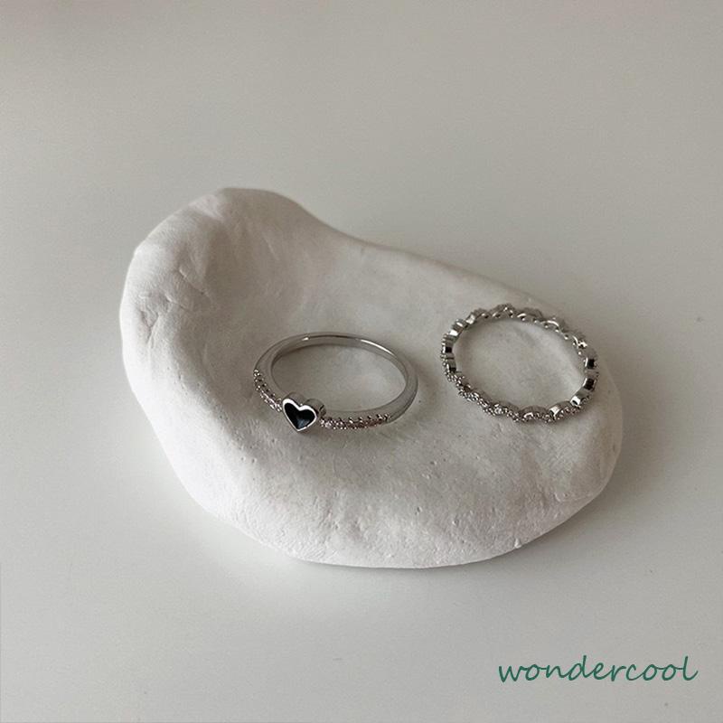 Set Cincin Jari Telunjuk Bahan Zirkon Warna Hitam Untuk Wanita -Won