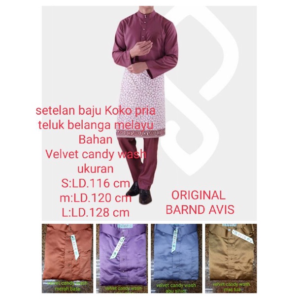 SETELAN BAJU KOKO PRIA TELUK BELANGA MELAYU BAHAN VELVET CANDY WASH HINGH QUALTY ORGINAL SETELAN KOK