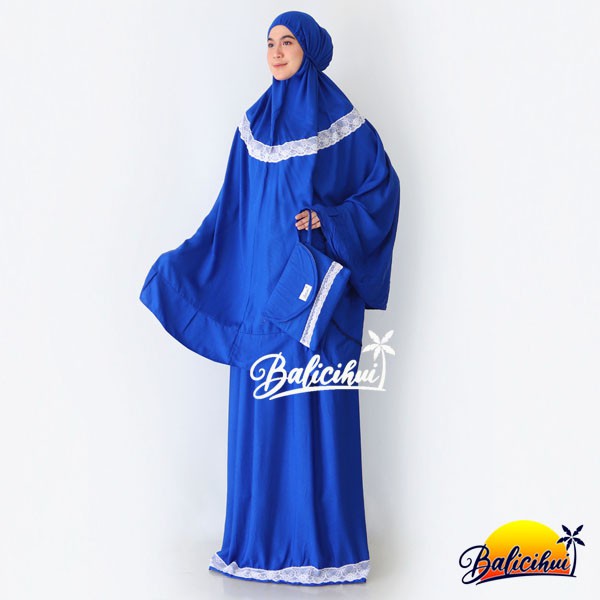 Balicihui Mukena Yasmina Luxury Blue Polos Mukena Bali Dewasa Jumbo