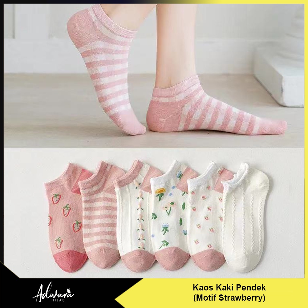 Kaos Kaki Pendek Wanita Semata Kaki Motif Strawberry / Sock Ankle Import