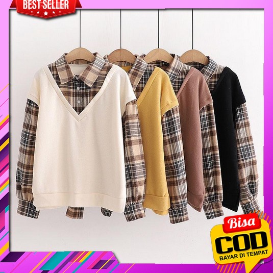 Kemeja Polos Wanita / Echa Top / Kemeja Wanita Casual / Kemeja Putih W Cod - Wafel Top Blouse Flanel