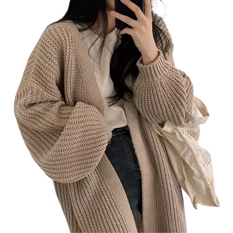 KBS Atasan Wanita Kardigan Rajutan Panjang Kasual Mantel Sweter Longgar  Pakaian Fashion Korea