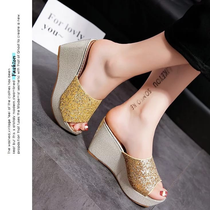 RYS - Glittering Lights Sandal Wedges Wanita Fashion Casual - Ori Import