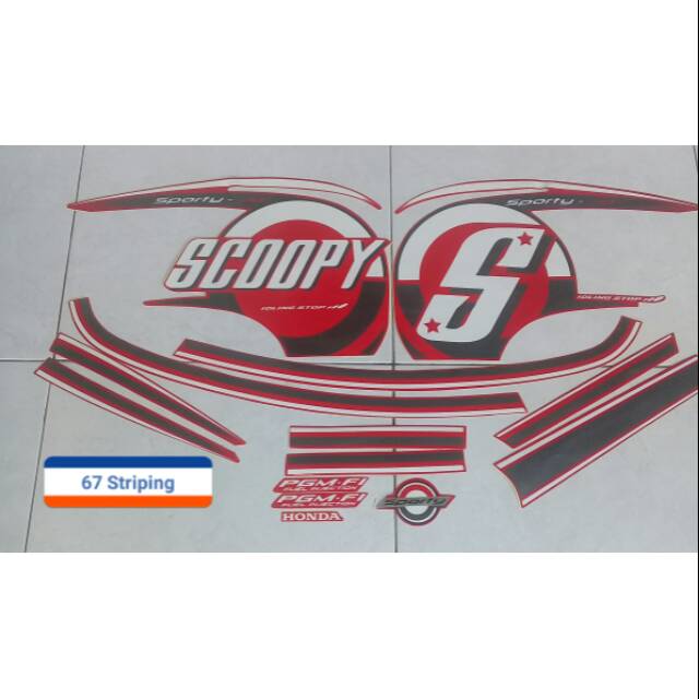 Sticker Striping Motor Honda Scoopy Sporty 2015 Lis Merah
