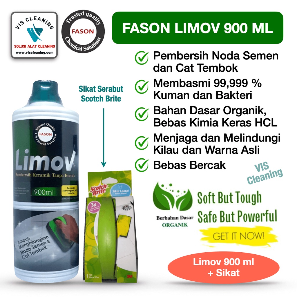 Pembersih Noda Semen &amp; Cat pada Keramik FASON Limov (900 ml) + sikat