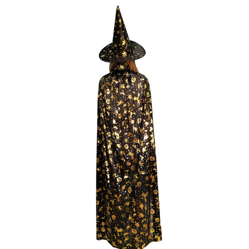 JB-07 jubah halloween hitam gold pattern penyihir witch devil