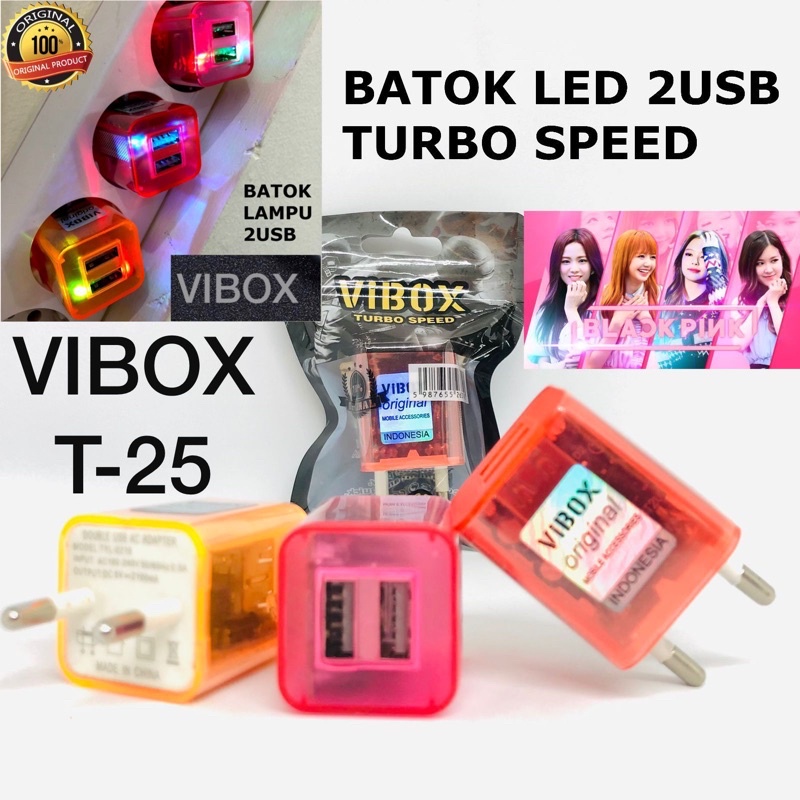 Grosir batok vibox t25 led 2usb turbo power original lampu hias charger powerbank