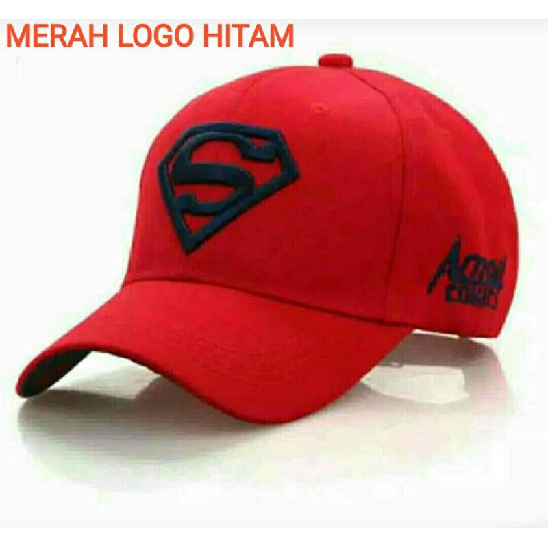 TOPI BASEBALL - LOGO SUPERMAN - SPORT FASHION - MERAH LOGO HITAM