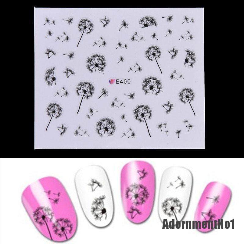 (Adornmentno1) Stiker Decal Transfer Air Motif Bunga Dandelion Terbang Untuk Dekorasi Nail Art / Manicure