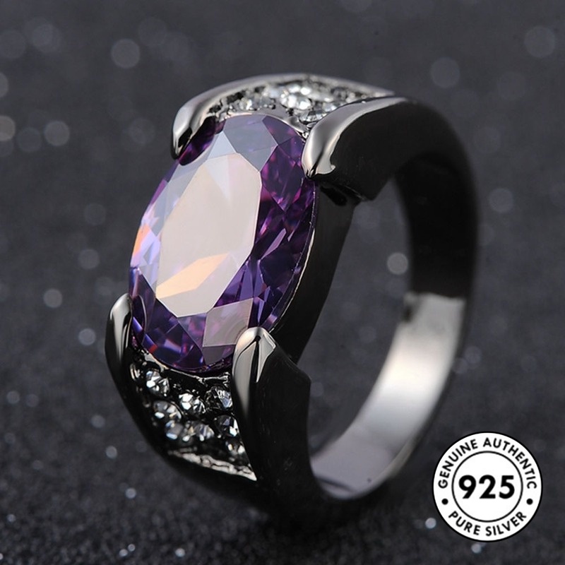 Cincin Ruby Hitam Emas Bahan S925 Silver