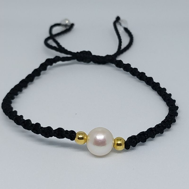 GELANG TALI HITAM MACRAME MUTIARA AIR TAWA ASLI ORIGINAL DEWASA DAN ANAK