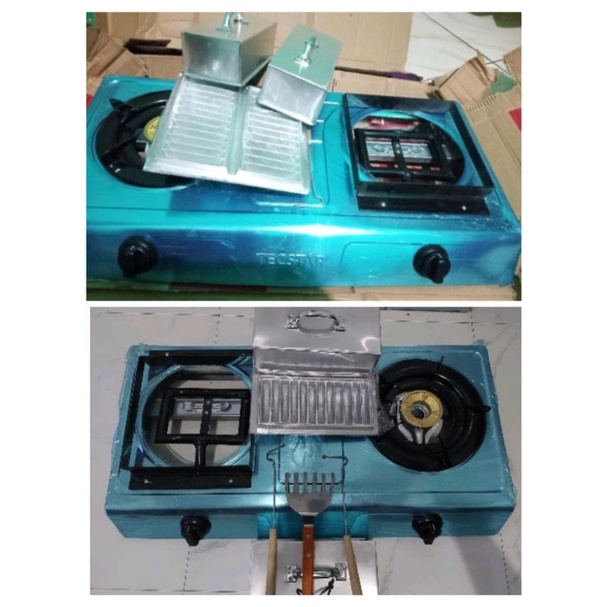 Kompor dua tungku dan cetakan kue pancong balap lumer satu set+tutup+ sutil+garpu