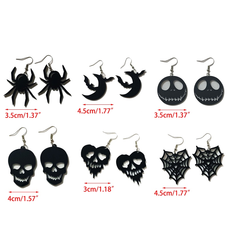 Anting Desain Labu Kelelawar Bulan Laba-Laba Tengkorak Halloween Gaya Retro Untuk Wanita