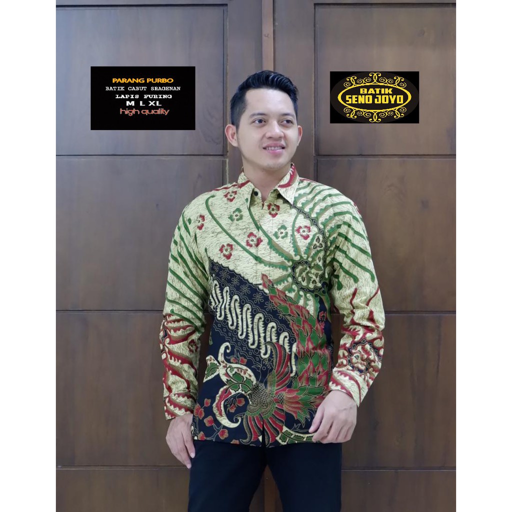 Batik Solo PARANG PURBO Kemeja Pria Katun Cabut Sragenan Full Furing