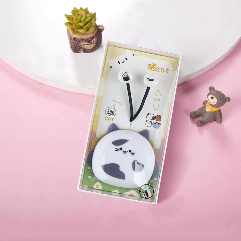 [ KI-336 ] Set Headset Earphone KIKI SHOT  CAT /KUCING  IMUT CUTE &amp; LUCU / Wadah Earphone Karakter Kucing ME OW