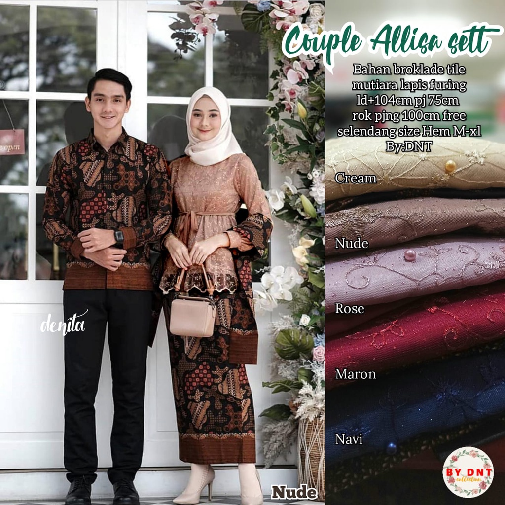[Ada Jumbo] Set Kebaya Batik Alisha Set Couple Pasangan Free Belt Rampel Laser Cut Kebaya Brukat Kombinasi Payet Mutiara Baju Kondangan Lamaran Tunangan Kekinian Terbaru 2024 Fashion Muslim Wanita Dewasa Remaja