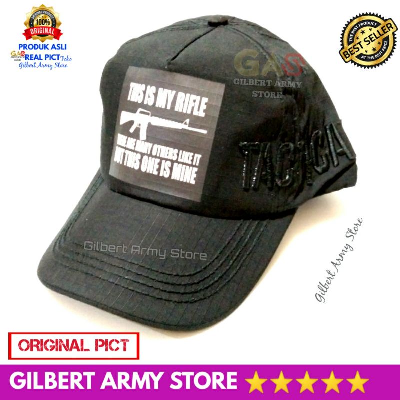 Topi Pria Tactical Hijau army Hitam velcro perekat