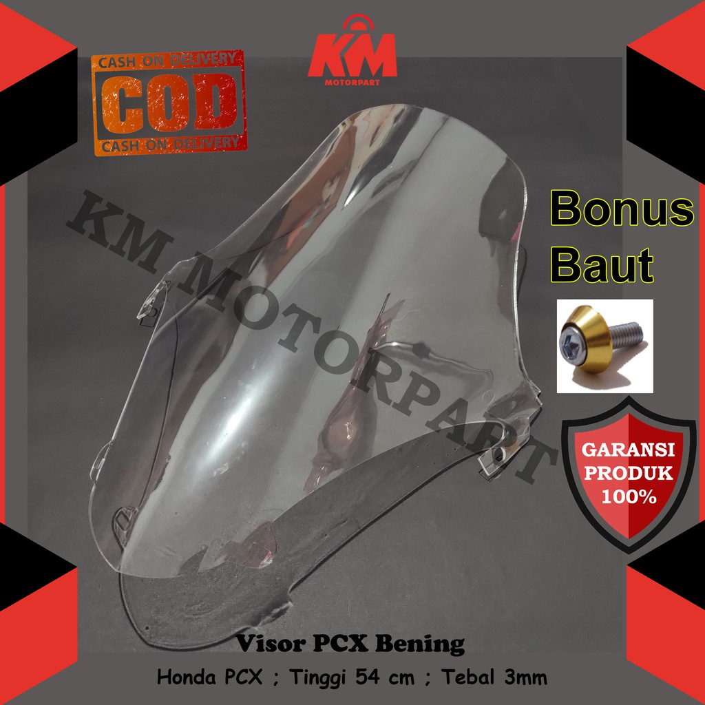 Visor Windshield Honda PCX Variasi Tinggi 54 cm Tebal 3mm Hitam dan Bening