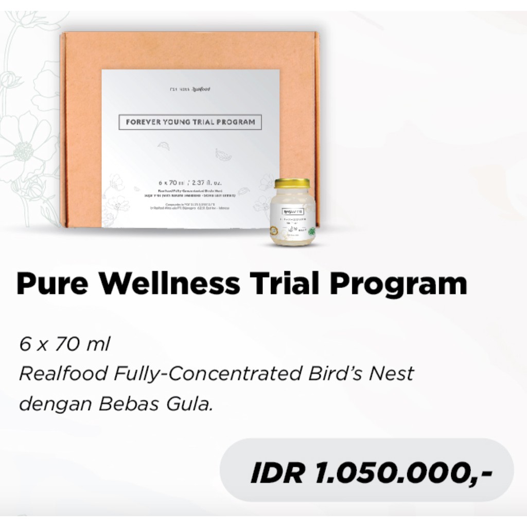 

Realfood Trial Program PURE WELLNESS (6 X 70 ml) SARANG BURUNG WALET ASLI