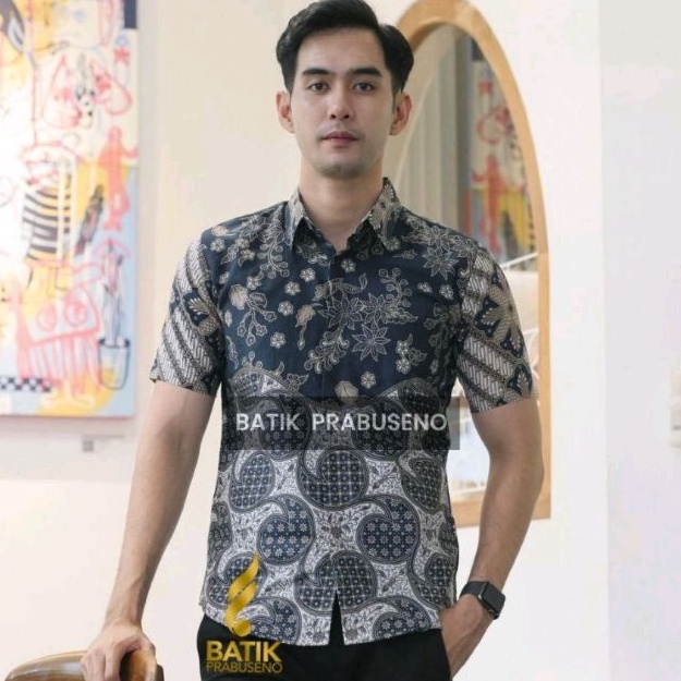 Trimaskoro Lengan Pendek Slimfit Original Baju Batik Prabuseno Kemeja Pria Bahan Katun Printing Halu