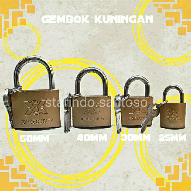 GEMBOK KUNINGAN 50 25 30 38 mm besi baja pintu sepeda computer kuat awet