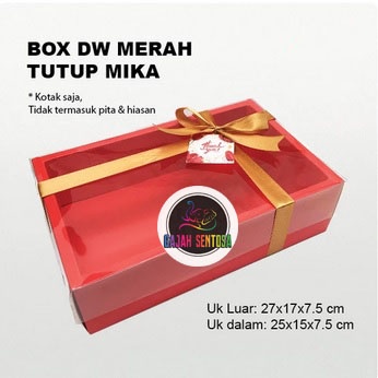 BOX DW KUE KERING SOUVENIR IVORY MERAH + TUTUP MIKA 27x17x7.5 cm