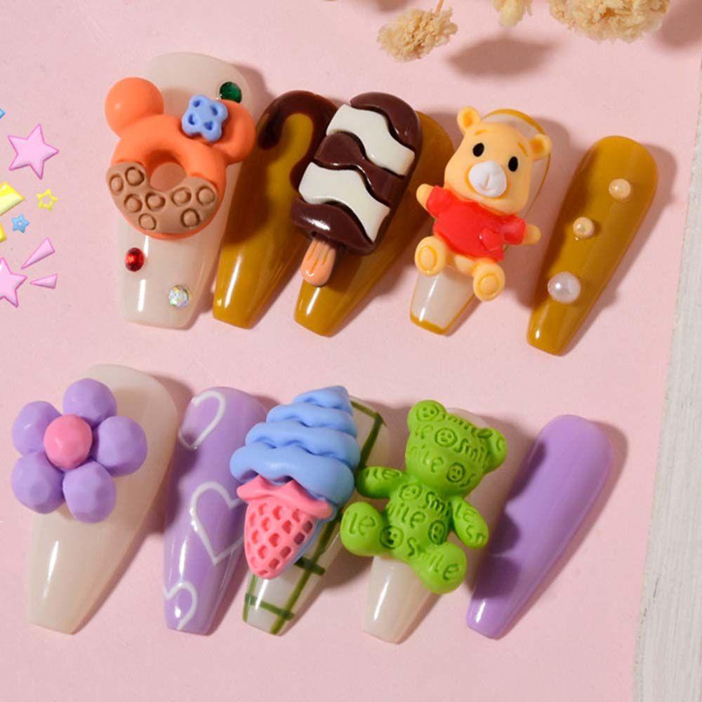 AUGUSTINA Agustinina Kartun Perhiasan Kuku DIY Kawaii Ponsel Patch Donat Manikur Aksesoris Kuku Es Krim Dekorasi Kuku