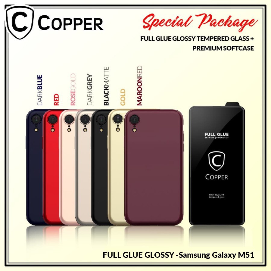 Samsung M51 - COPPER Paket Bundling Tempered Glass Glossy Dan Softcase