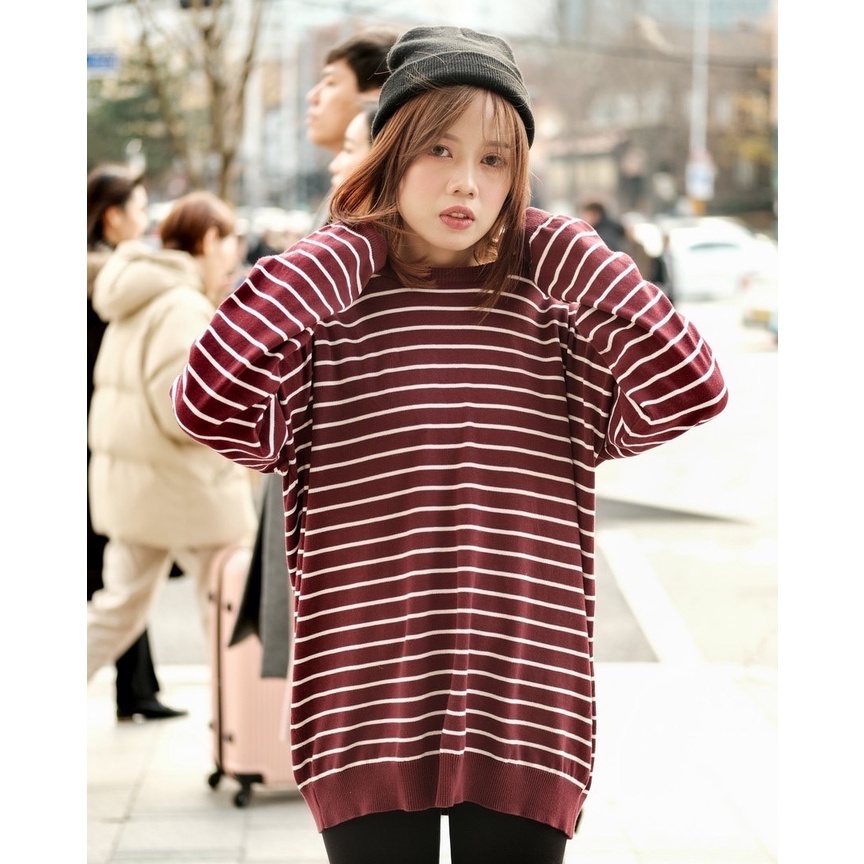 Myrubylicious ANARIKA STRIPE KNITTED LONGSLEEVE | BLOUSE | BLOUSE WANITA | BLOUSE LENGAN PANJANG | BLOUSE STRIPE | BLOUSE OVERSIZED