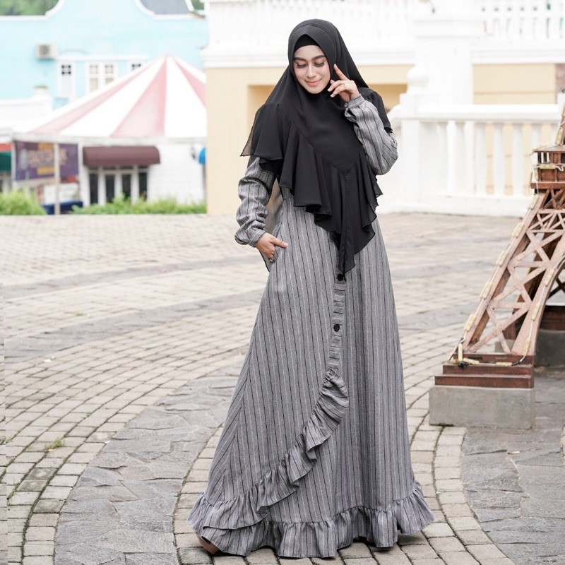 Gamis syari Katun Alura Salur Linen