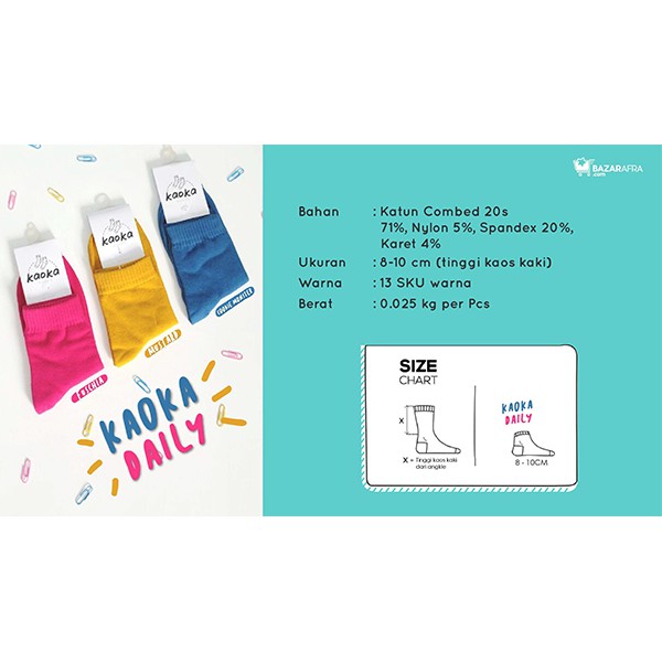 Kaos Kaki Wanita - Kaoka - Bahan Katun Combed - Beragam Warna Polos &amp; Motif