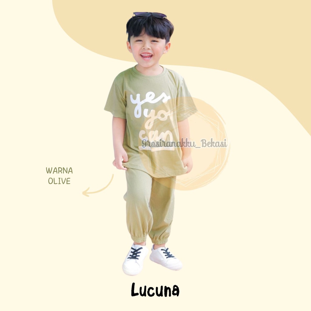 Setelan Anak Unisex Lucuna Alfa Warna Olive Size 1-5Tahun