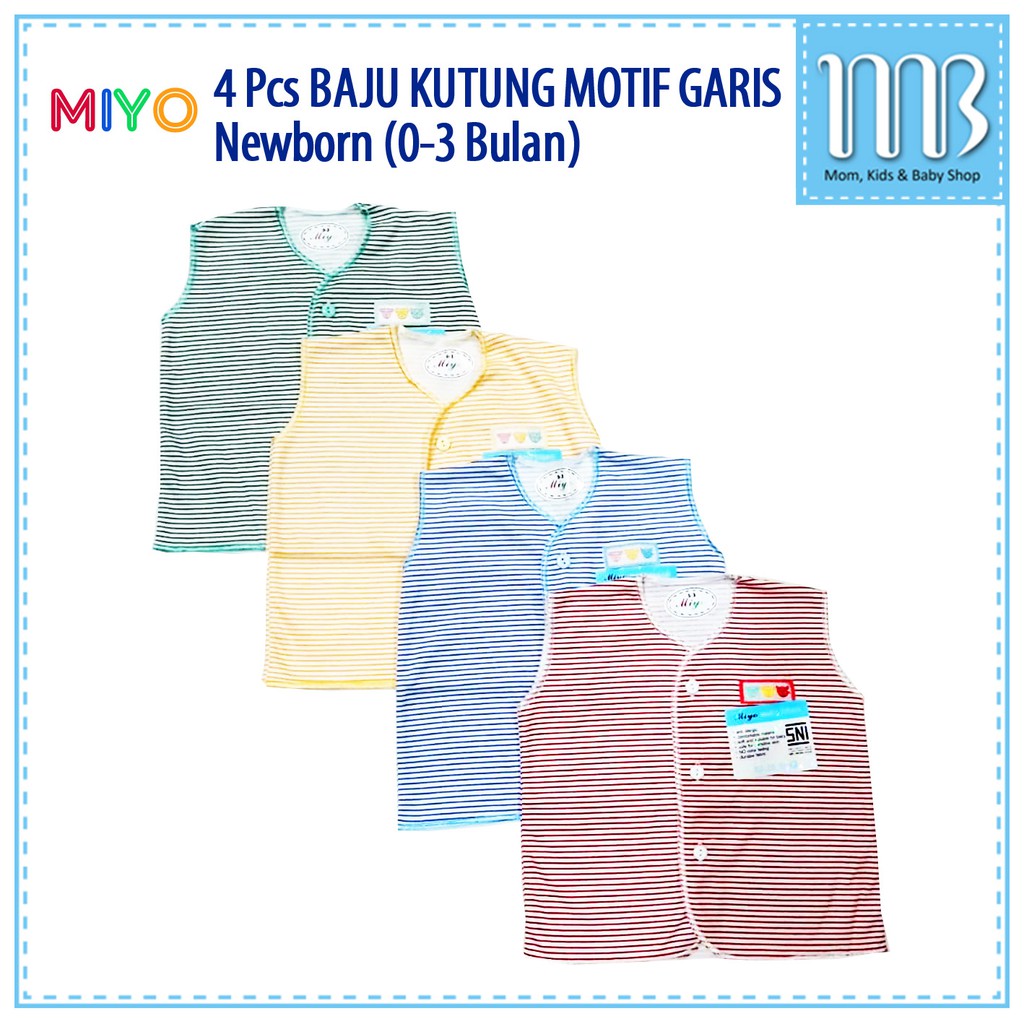 Baju Bayi Kutung MIYO Motif Garis - 4in1 - Sleepsuit Atasan Newborn 0-3M