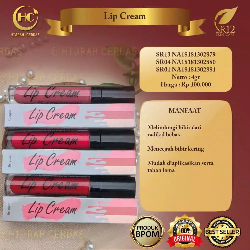 SR12 LIP CREAM / HALAL / BPOM / HERBAL AMAN / PRODUK MUSLIM / SKINCARE INDONESIA