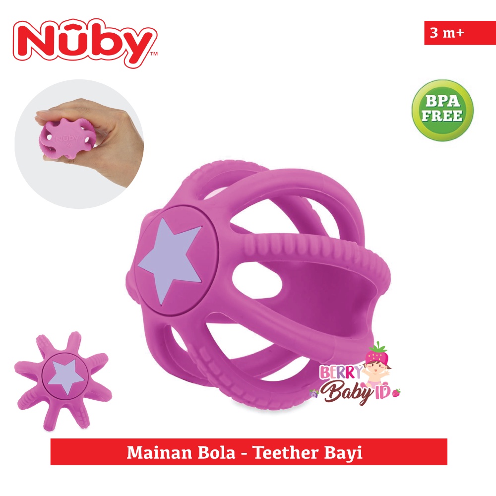 Nuby Silicone Collapsible Ball Mainan Gigitan Bola Bayi Silikon 3m+ Berry Mart